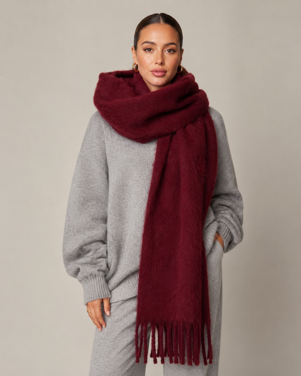 Echarpe - Burgundy Soft Fringe Scarf