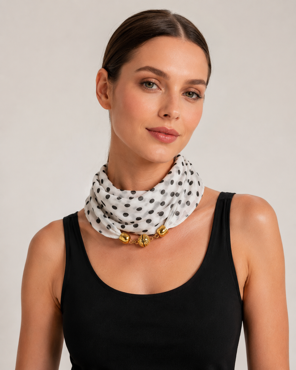 Elegant Polka Dot Neck Scarf with Gold Accent
