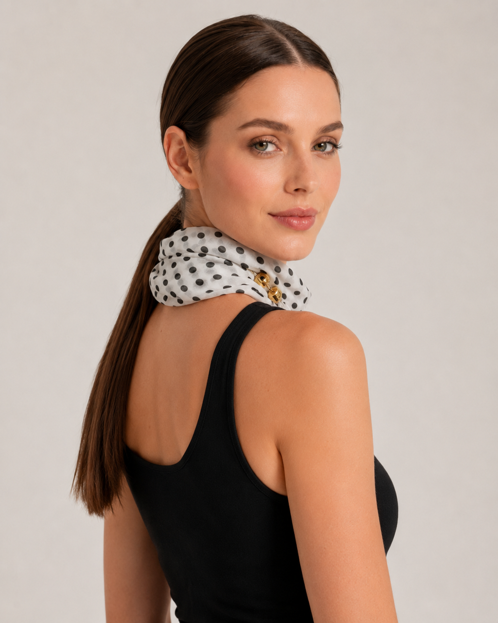 Elegant Polka Dot Neck Scarf with Gold Accent