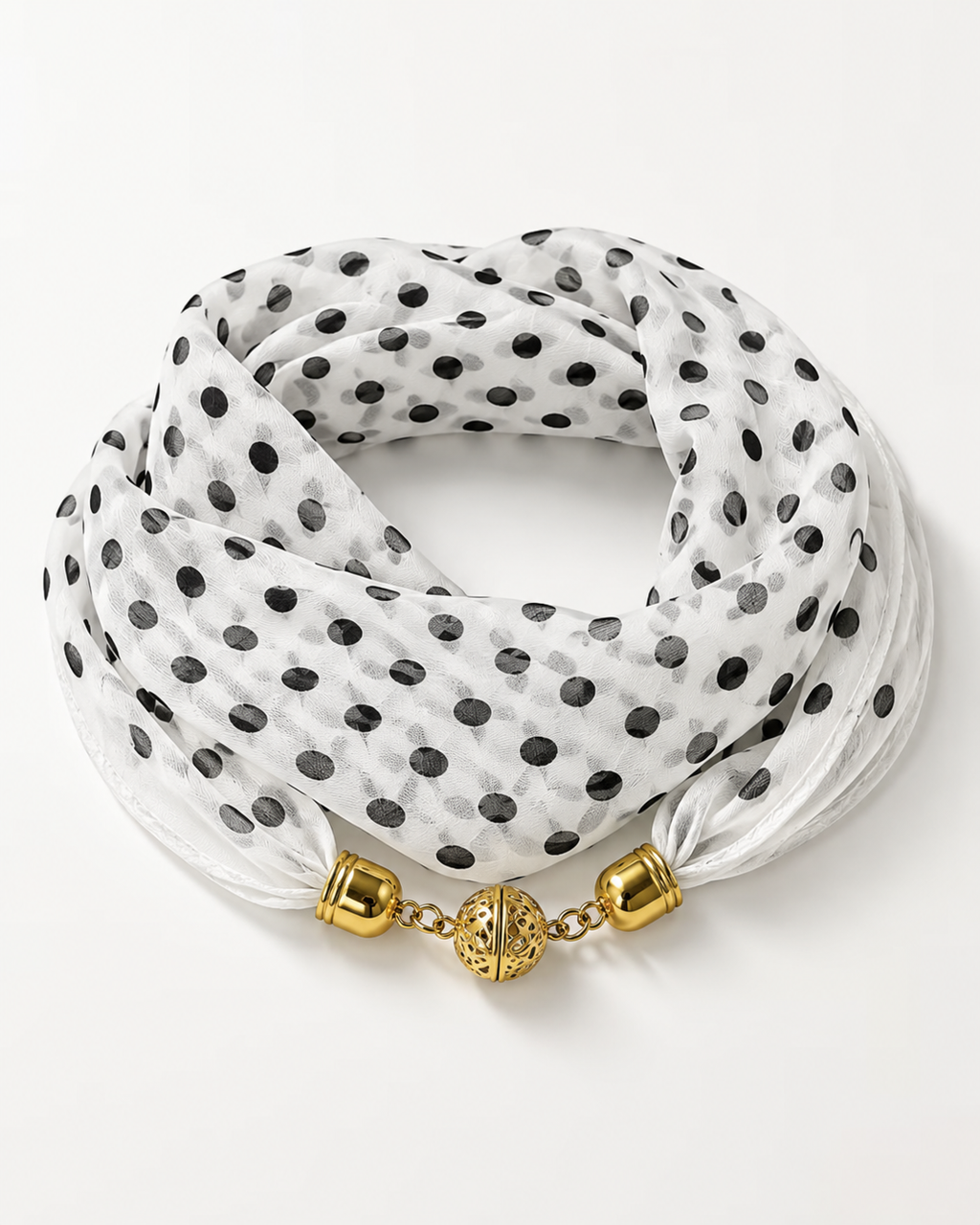 Elegant Polka Dot Neck Scarf with Gold Accent