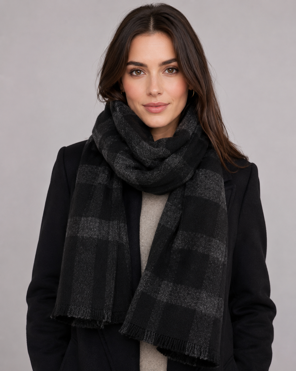 Charcoal Plaid Winter Scarf