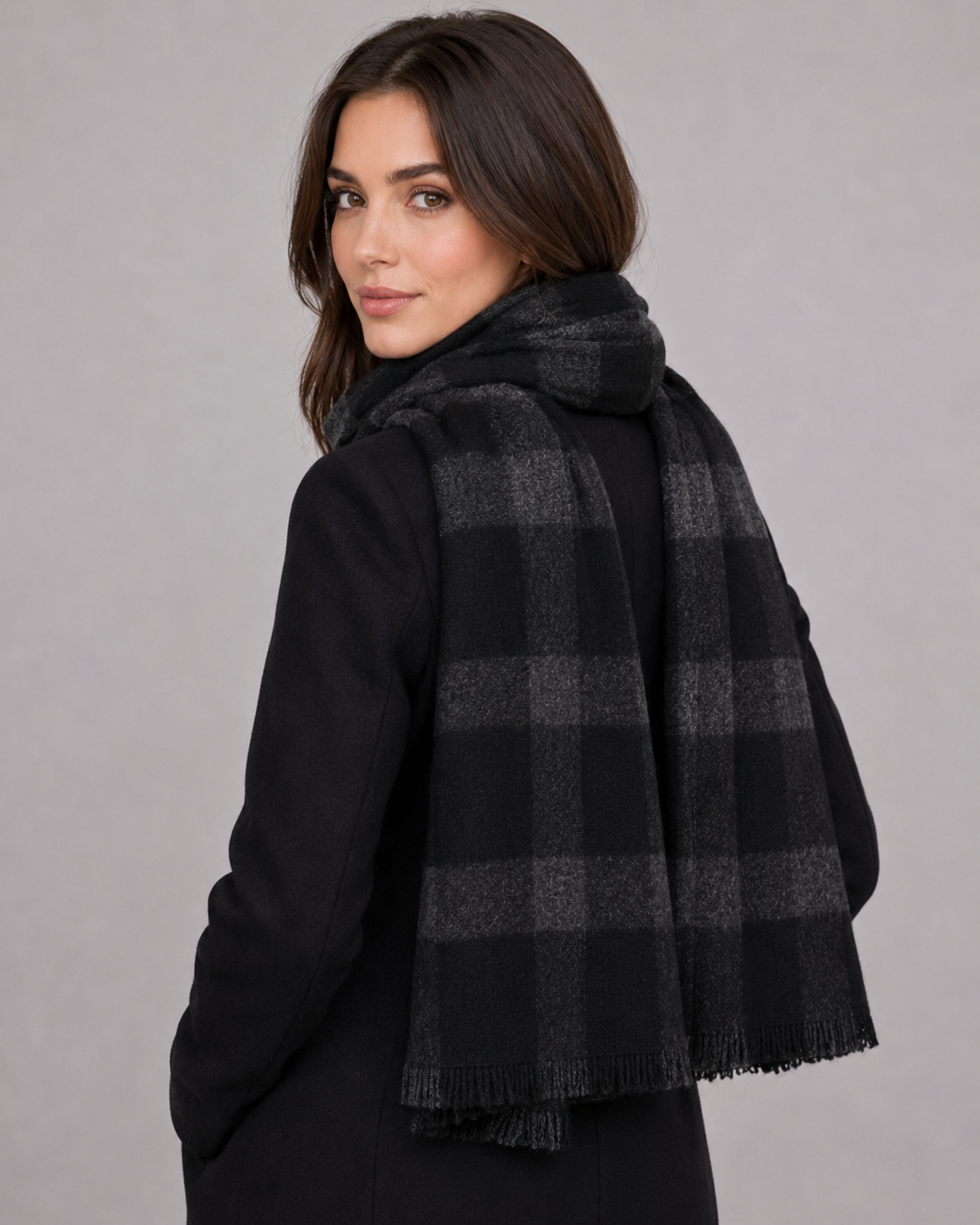 Charcoal Plaid Winter Scarf