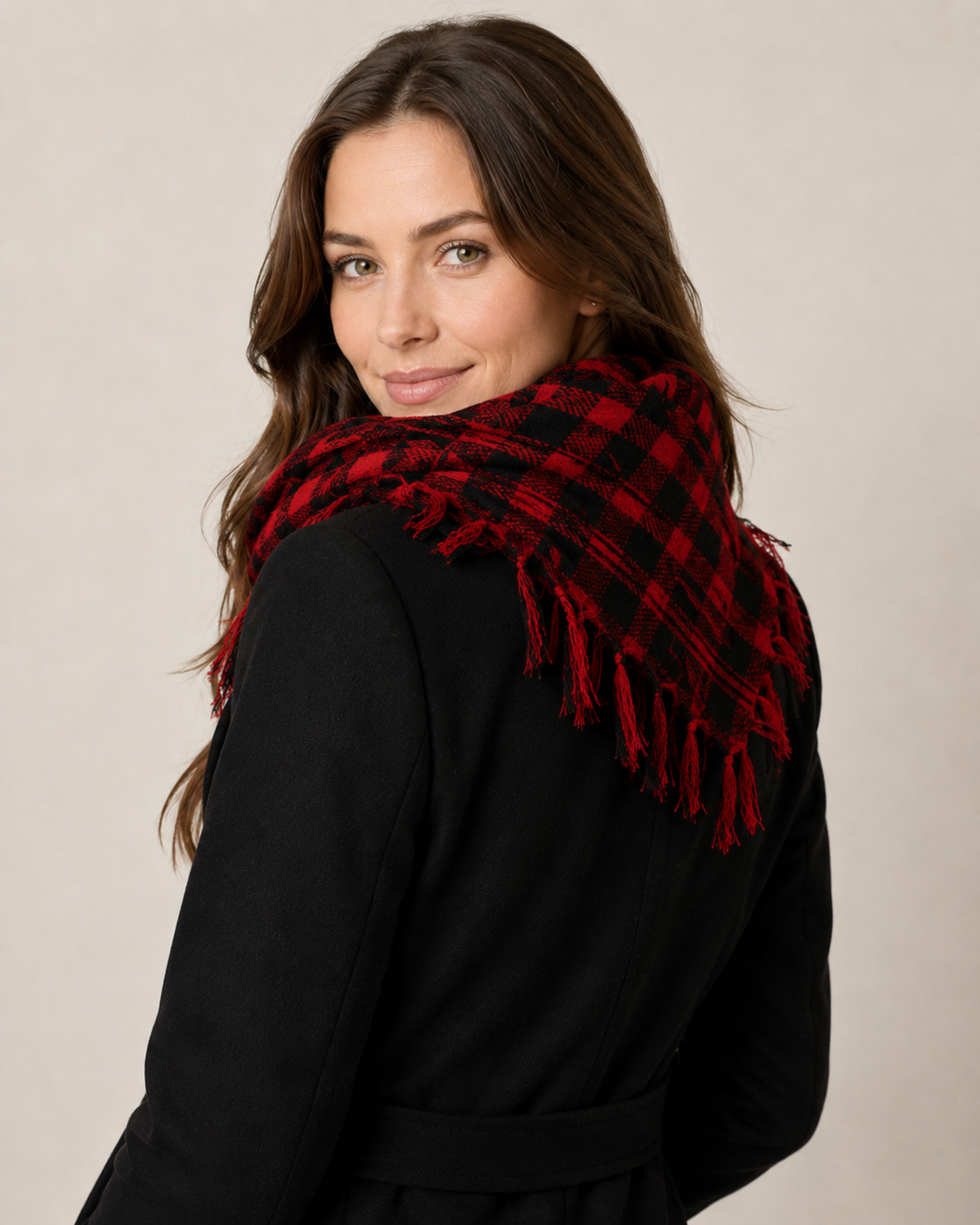 Red and Black Plaid Fringe Scarf