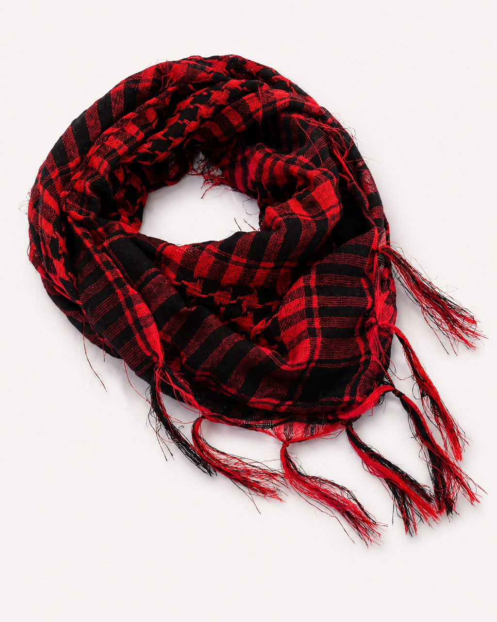 Red and Black Plaid Fringe Scarf